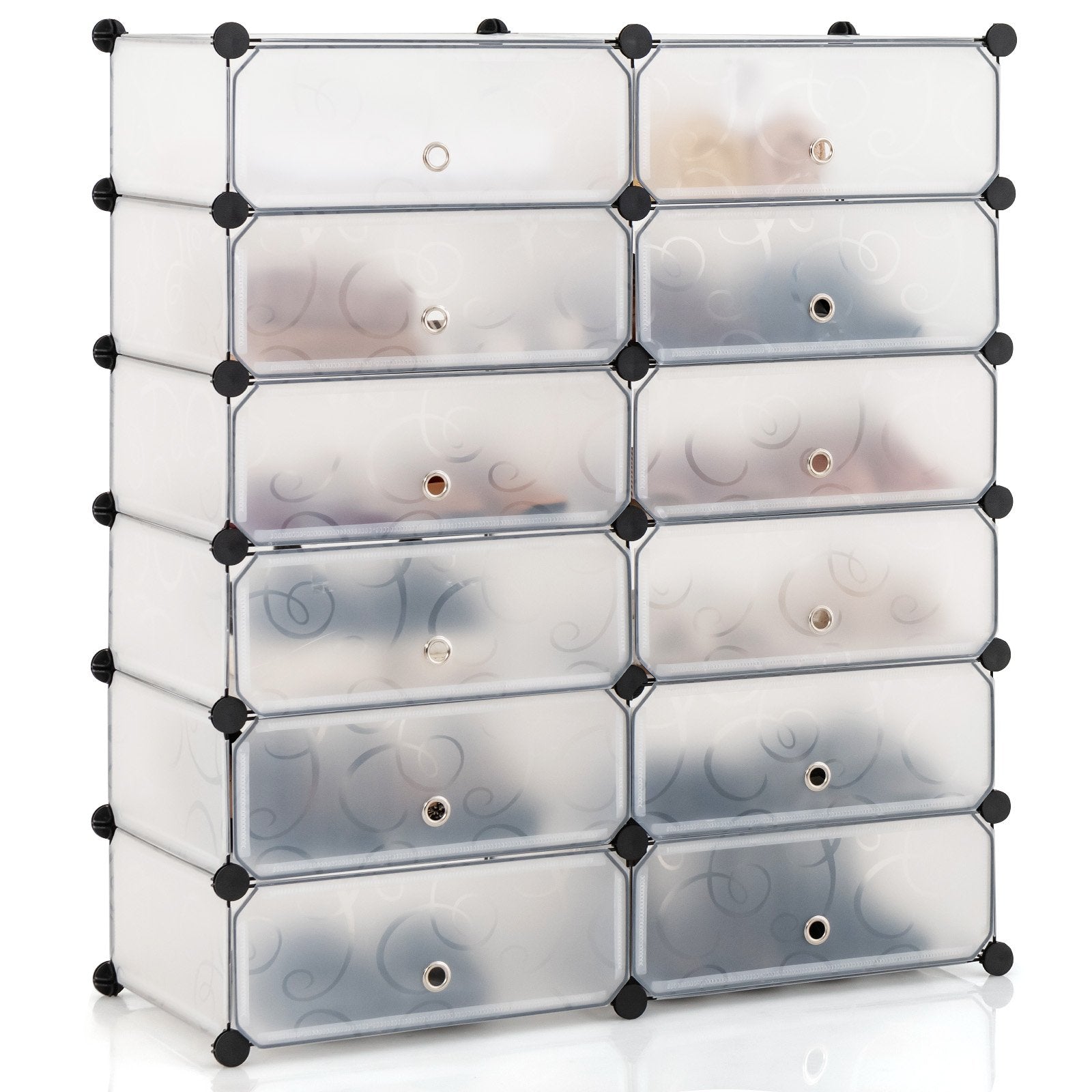 12-Cube DIY Portable Plastic Shoe Rack with Transparent Doors, White Shoe Racks & Storage Benches   at Gallery Canada