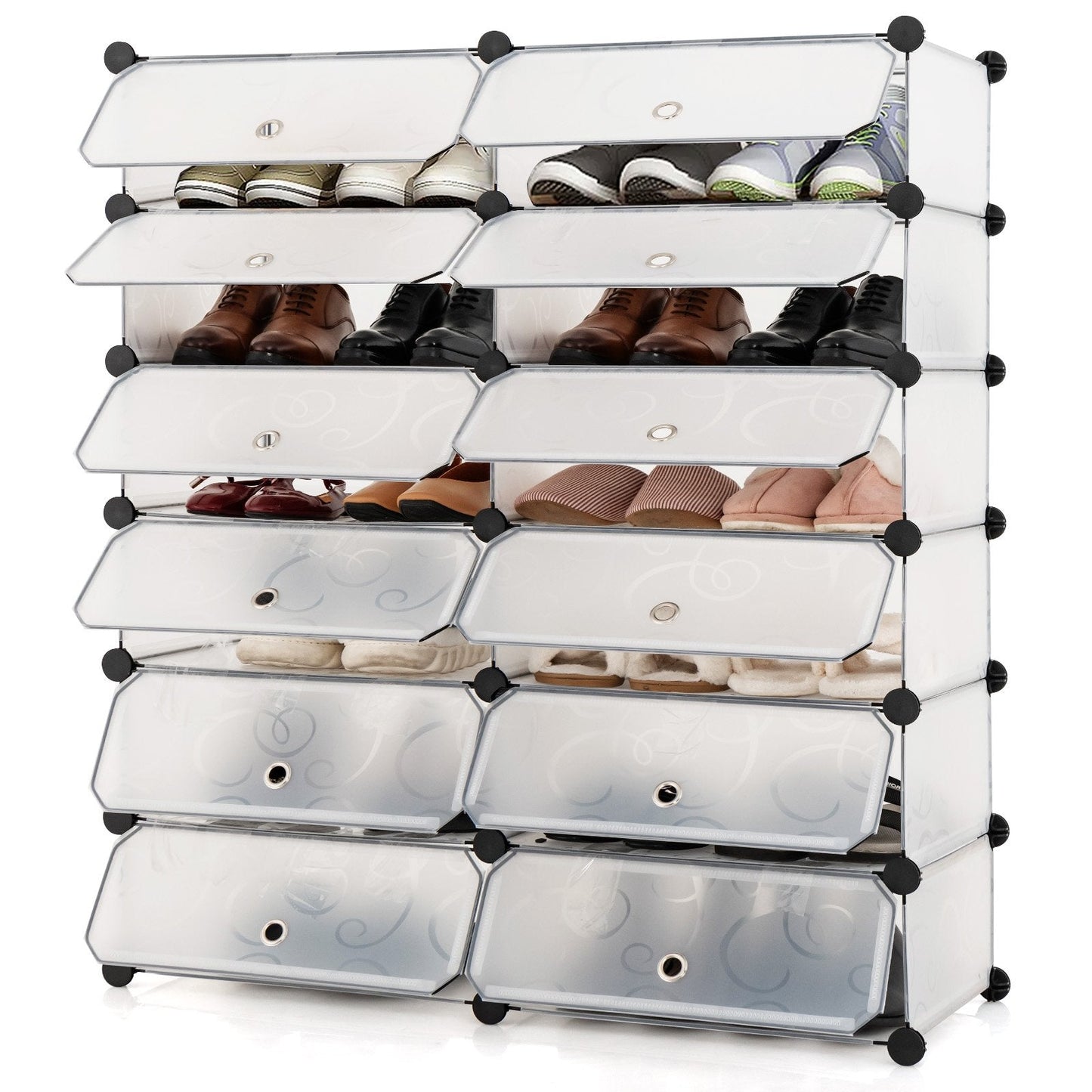 12-Cube DIY Portable Plastic Shoe Rack with Transparent Doors, White Shoe Racks & Storage Benches   at Gallery Canada