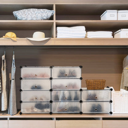 12-Cube DIY Portable Plastic Shoe Rack with Transparent Doors, White Shoe Racks & Storage Benches   at Gallery Canada