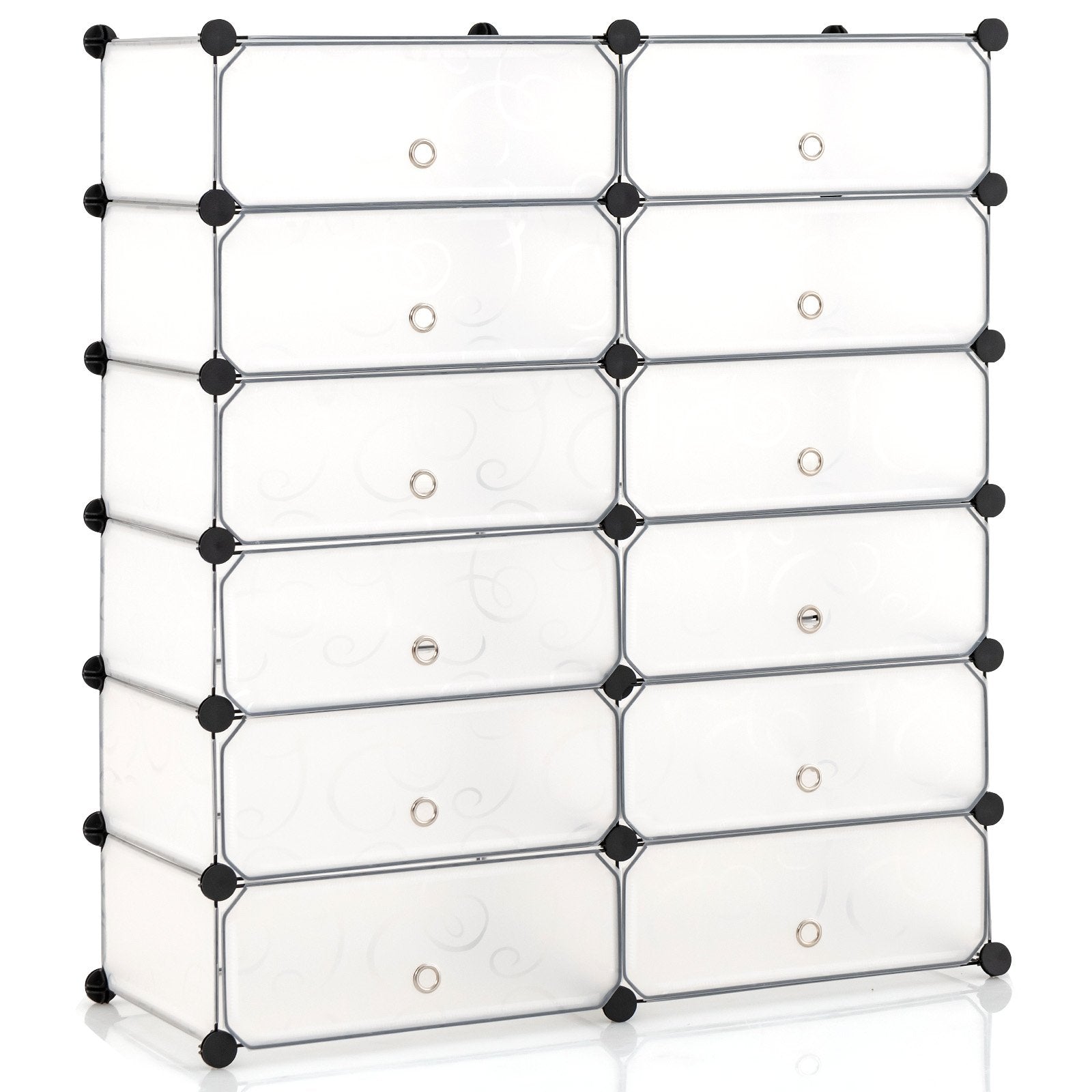 12-Cube DIY Portable Plastic Shoe Rack with Transparent Doors, White Shoe Racks & Storage Benches   at Gallery Canada