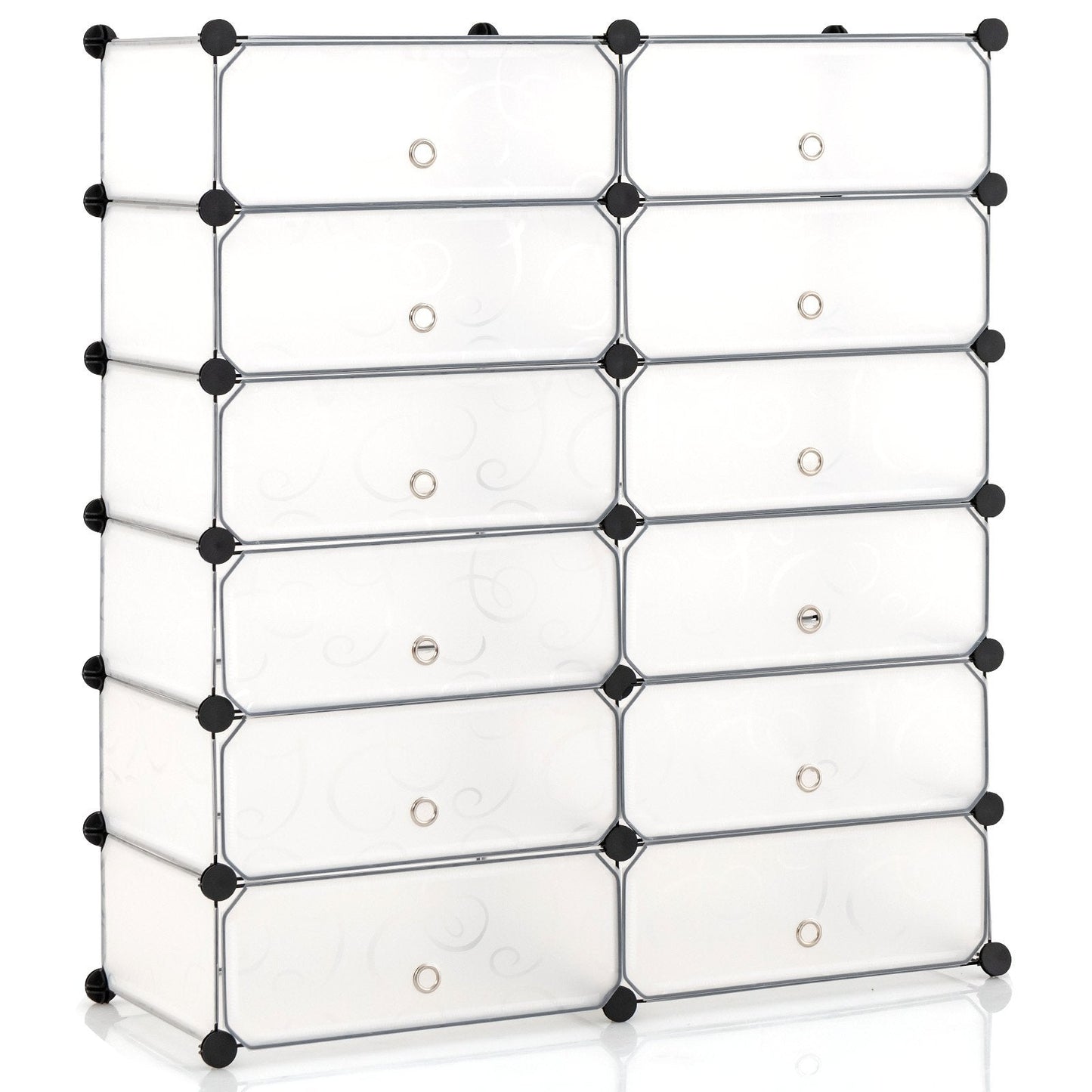 12-Cube DIY Portable Plastic Shoe Rack with Transparent Doors, White Shoe Racks & Storage Benches   at Gallery Canada