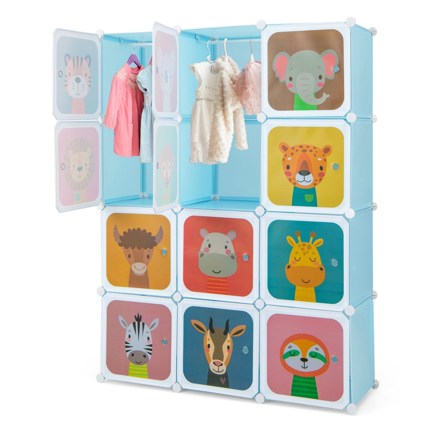 12 Cube Kids Wardrobe Closet with Hanging Section and Doors, Blue Kids Storage   at Gallery Canada