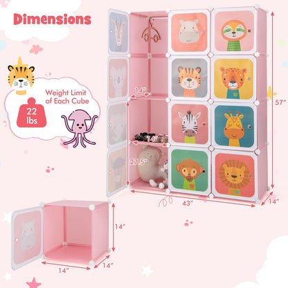 12 Cube Kids Wardrobe Closet with Hanging Section and Doors, Pink Kids Storage   at Gallery Canada