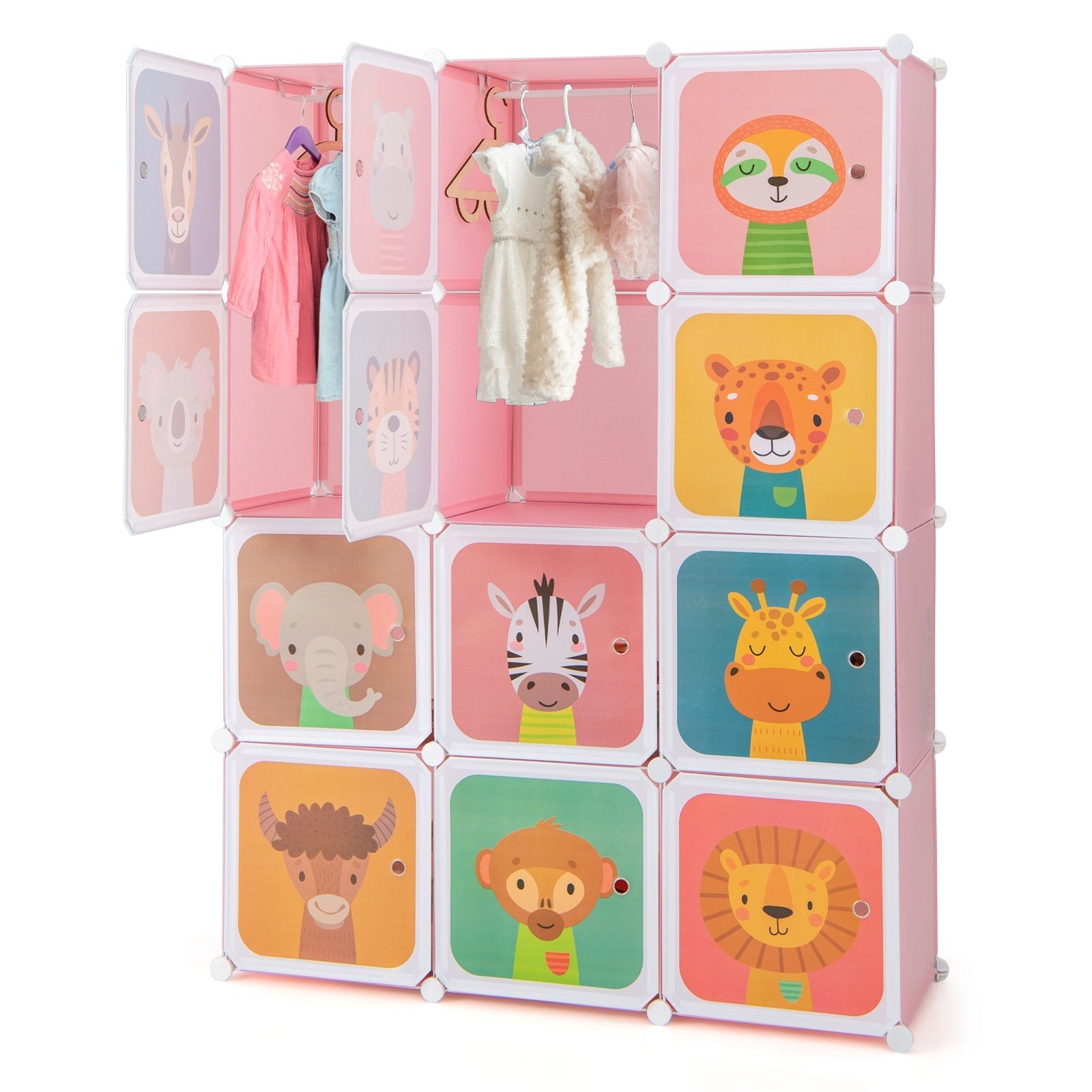 12 Cube Kids Wardrobe Closet with Hanging Section and Doors, Pink Kids Storage   at Gallery Canada