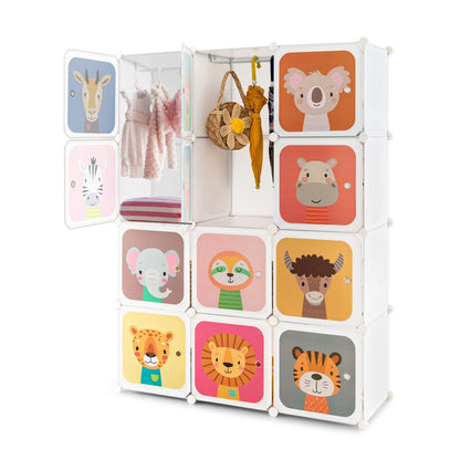 12 Cube Kids Wardrobe Closet with Hanging Section and Doors, White Kids Storage   at Gallery Canada