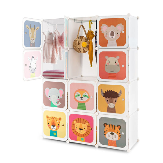 12 Cube Kids Wardrobe Closet with Hanging Section and Doors, White Kids Storage   at Gallery Canada