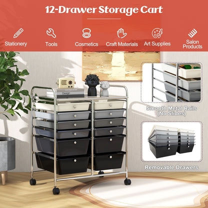 12-Drawer Rolling Storage Cart with Removable Drawers and Lockable Wheels, Gray File Cabinets   at Gallery Canada