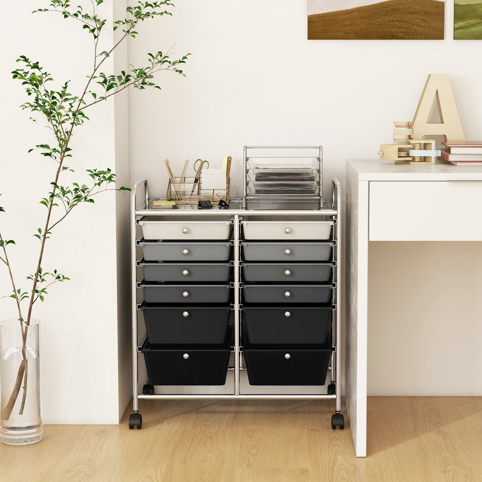 12-Drawer Rolling Storage Cart with Removable Drawers and Lockable Wheels, Gray File Cabinets   at Gallery Canada