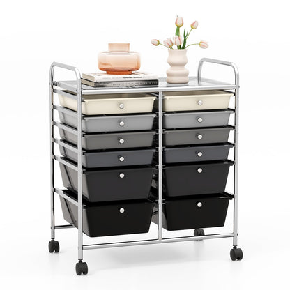 12-Drawer Rolling Storage Cart with Removable Drawers and Lockable Wheels, Gray File Cabinets   at Gallery Canada