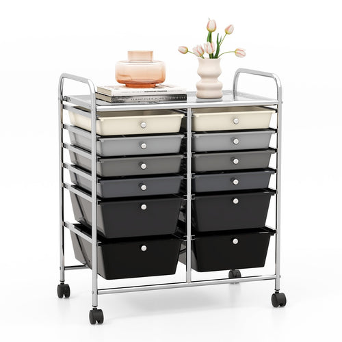 12-Drawer Rolling Storage Cart with Removable Drawers and Lockable Wheels, Gray