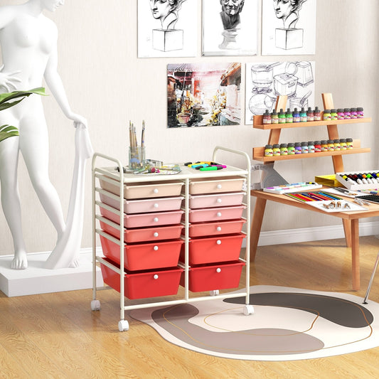 12-Drawer Rolling Storage Cart with Removable Drawers and Lockable Wheels, Pink File Cabinets   at Gallery Canada