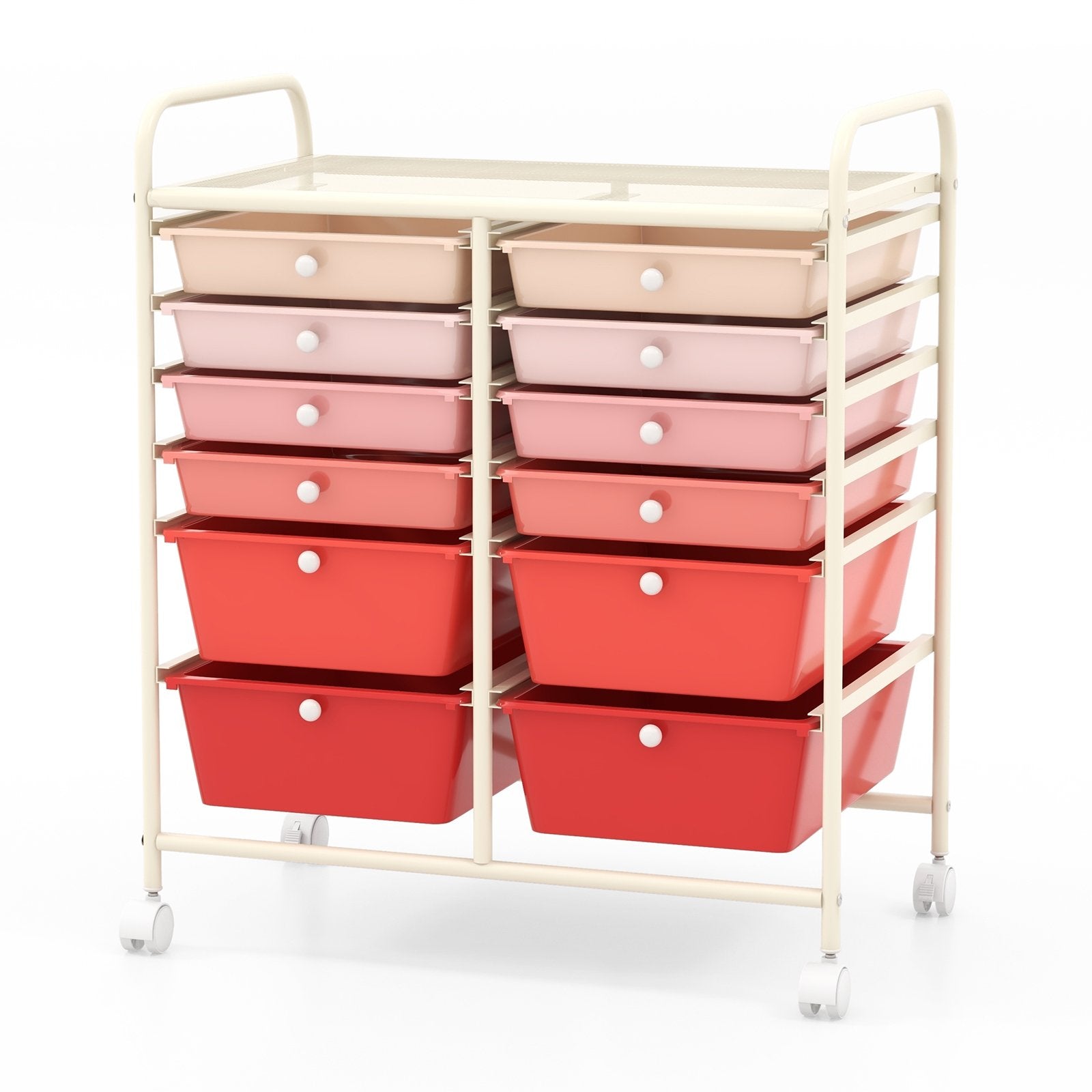 12-Drawer Rolling Storage Cart with Removable Drawers and Lockable Wheels, Pink File Cabinets   at Gallery Canada