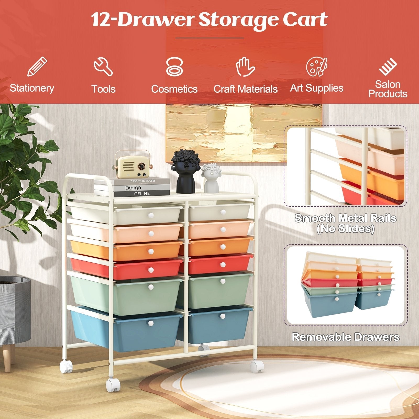 12 Drawers Rolling Cart Storage Scrapbook Paper Organizer Bins, Deep Multicolor File Cabinets   at Gallery Canada