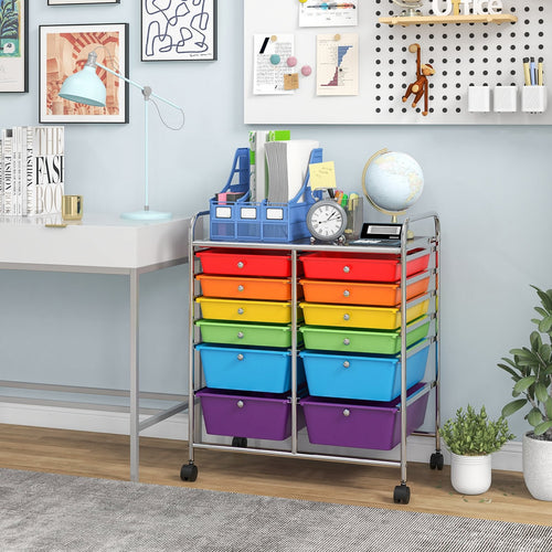 12 Drawers Rolling Cart Storage Scrapbook Paper Organizer Bins, Multicolor