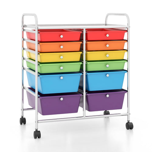 12 Drawers Rolling Cart Storage Scrapbook Paper Organizer Bins, Multicolor