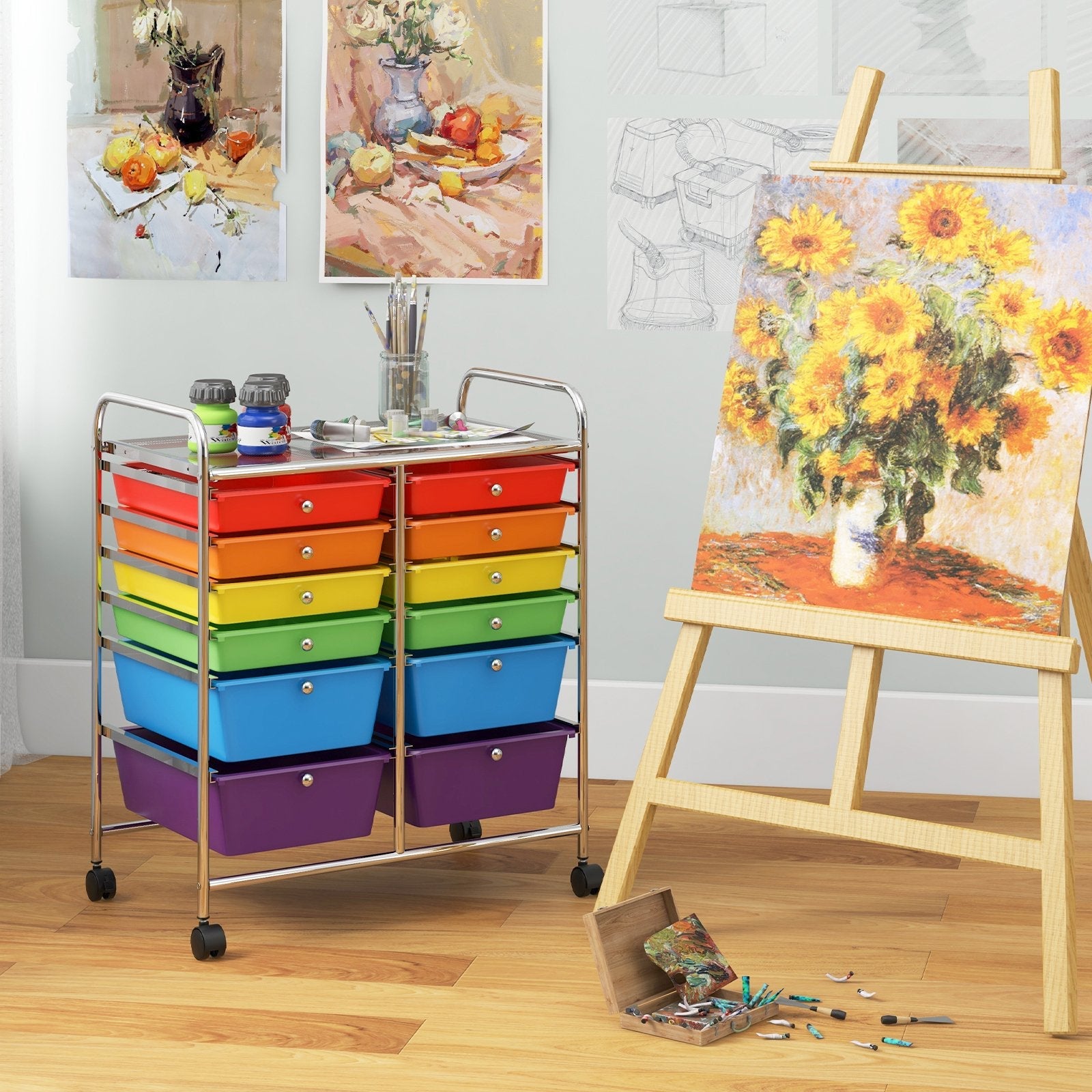 12 Drawers Rolling Cart Storage Scrapbook Paper Organizer Bins, Multicolor File Cabinets   at Gallery Canada