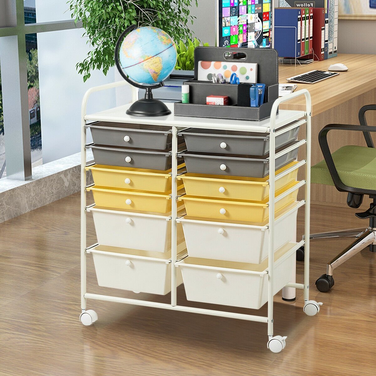 12 Drawers Rolling Cart Storage Scrapbook Paper Organizer Bins, Yellow File Cabinets   at Gallery Canada