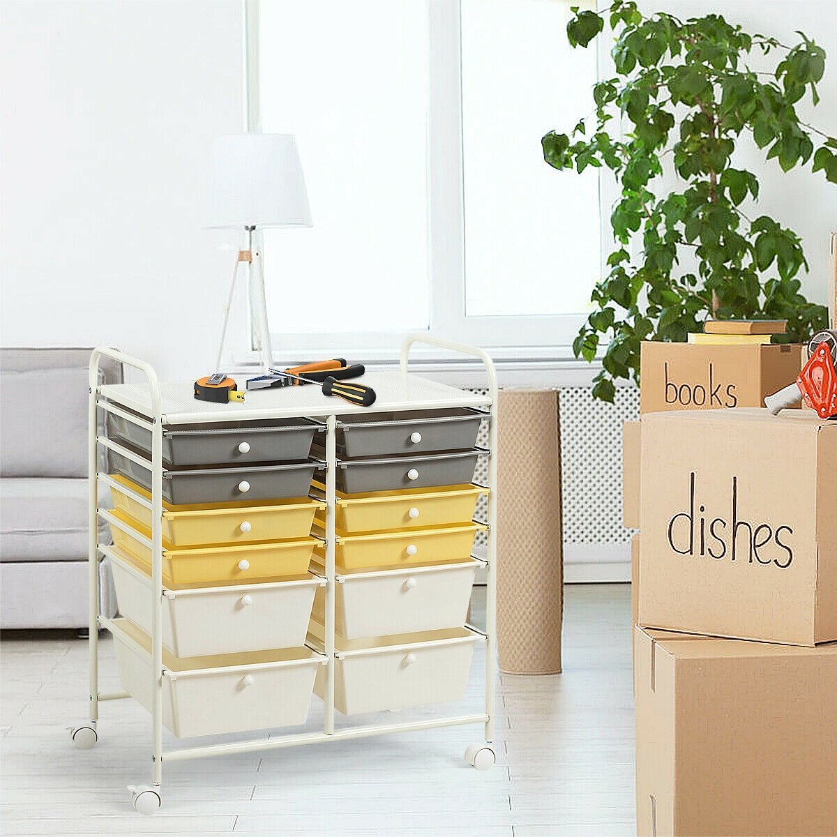 12 Drawers Rolling Cart Storage Scrapbook Paper Organizer Bins, Yellow File Cabinets   at Gallery Canada