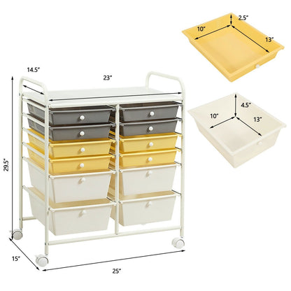 12 Drawers Rolling Cart Storage Scrapbook Paper Organizer Bins, Yellow File Cabinets   at Gallery Canada