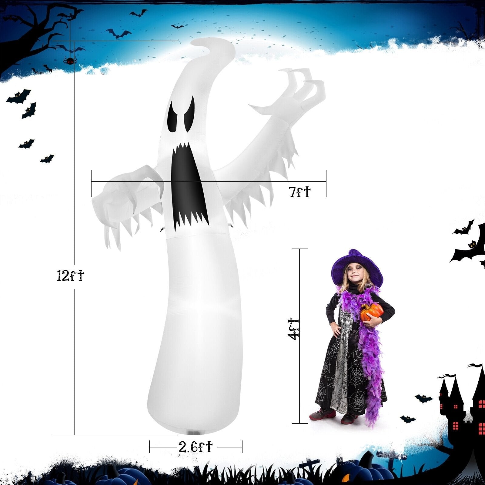 12 Feet Halloween Inflatable Ghost with LED Lights, White Halloween   at Gallery Canada