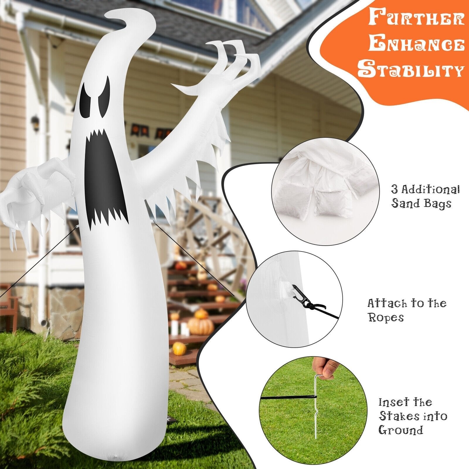 12 Feet Halloween Inflatable Ghost with LED Lights, White Halloween   at Gallery Canada