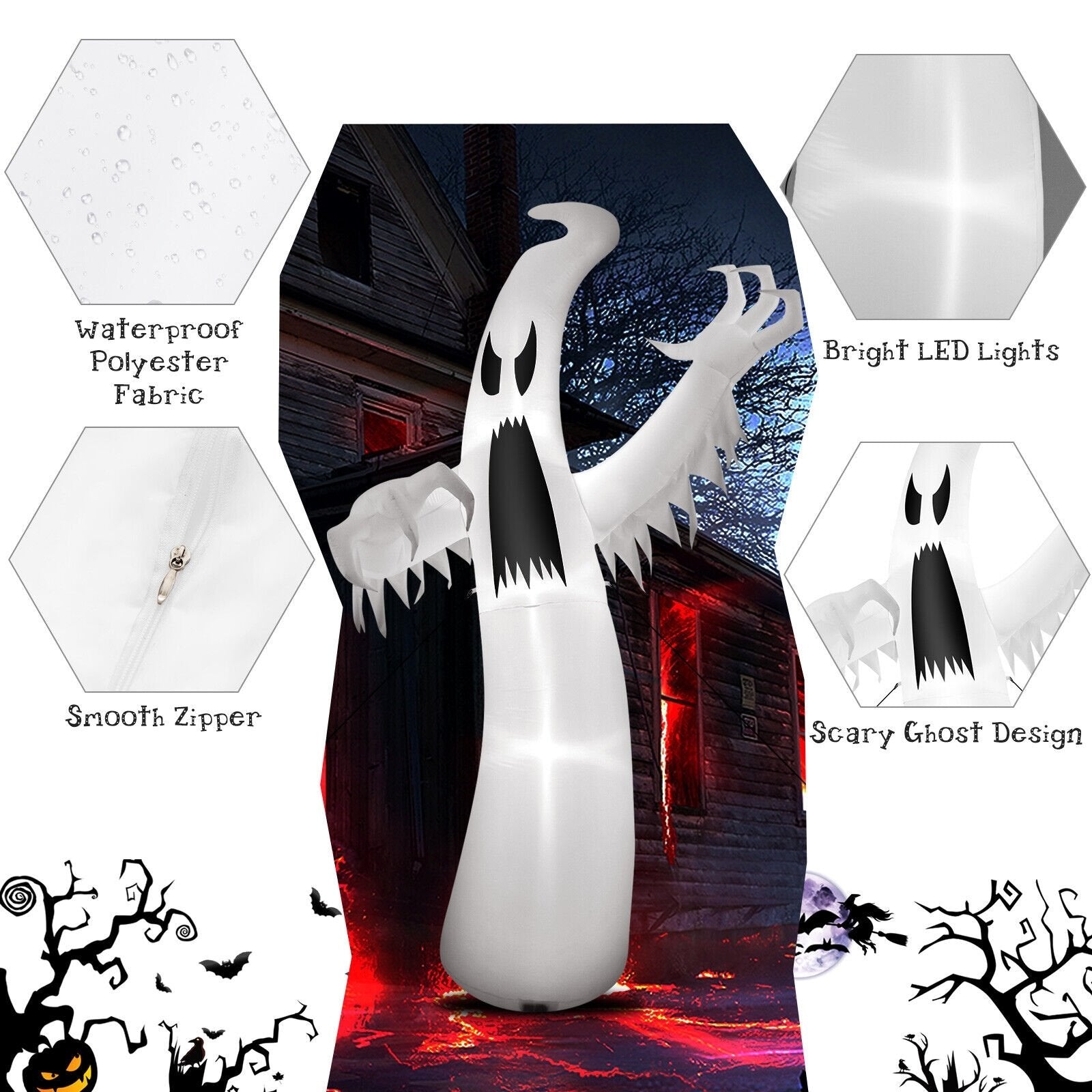 12 Feet Halloween Inflatable Ghost with LED Lights, White Halloween   at Gallery Canada