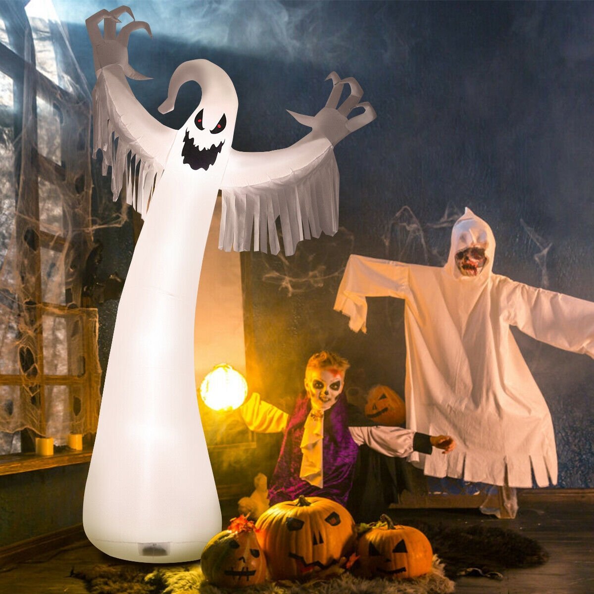 12 Feet Halloween Inflatable Spooky Ghost with Blower and LED Lights, White Halloween   at Gallery Canada