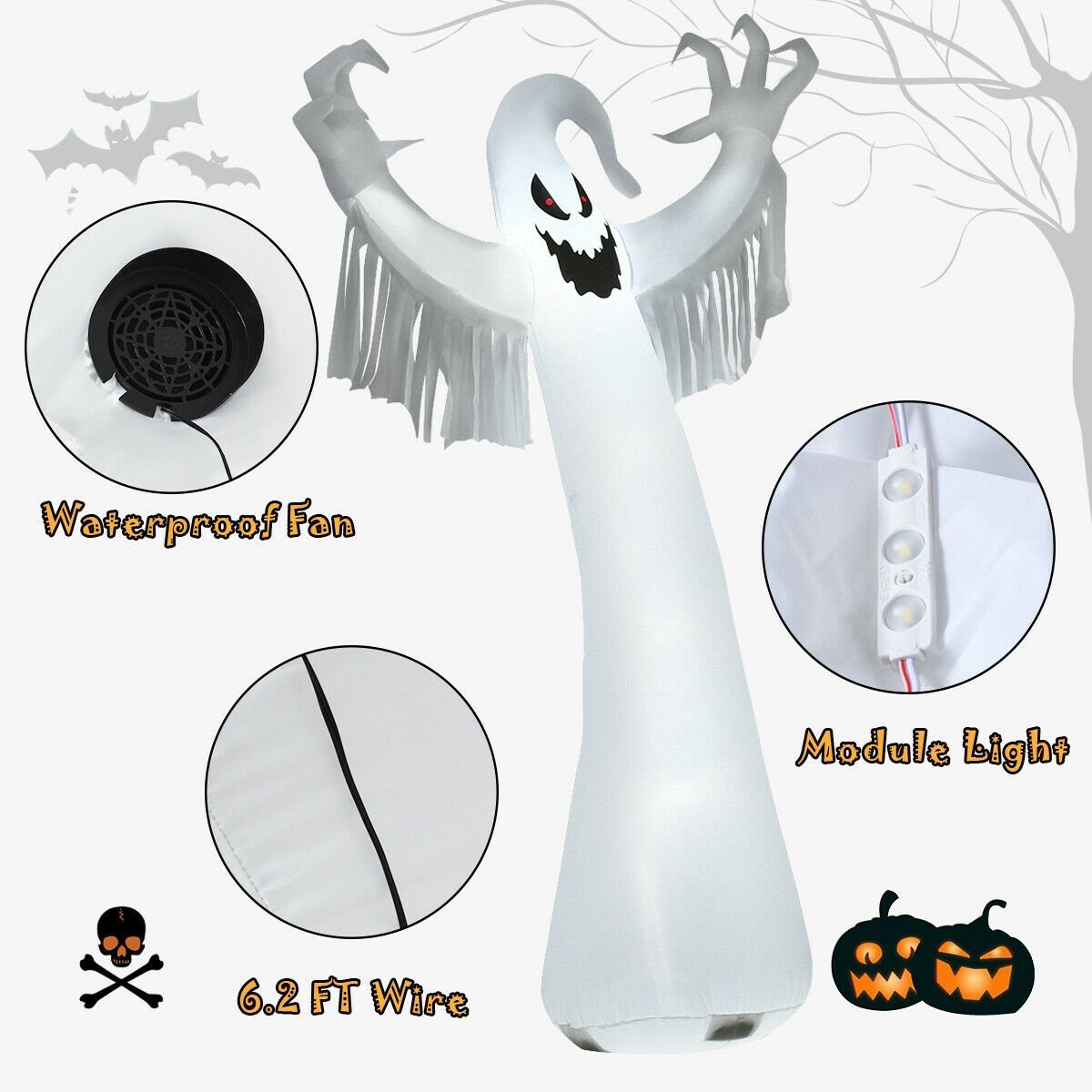 12 Feet Halloween Inflatable Spooky Ghost with Blower and LED Lights, White Halloween   at Gallery Canada