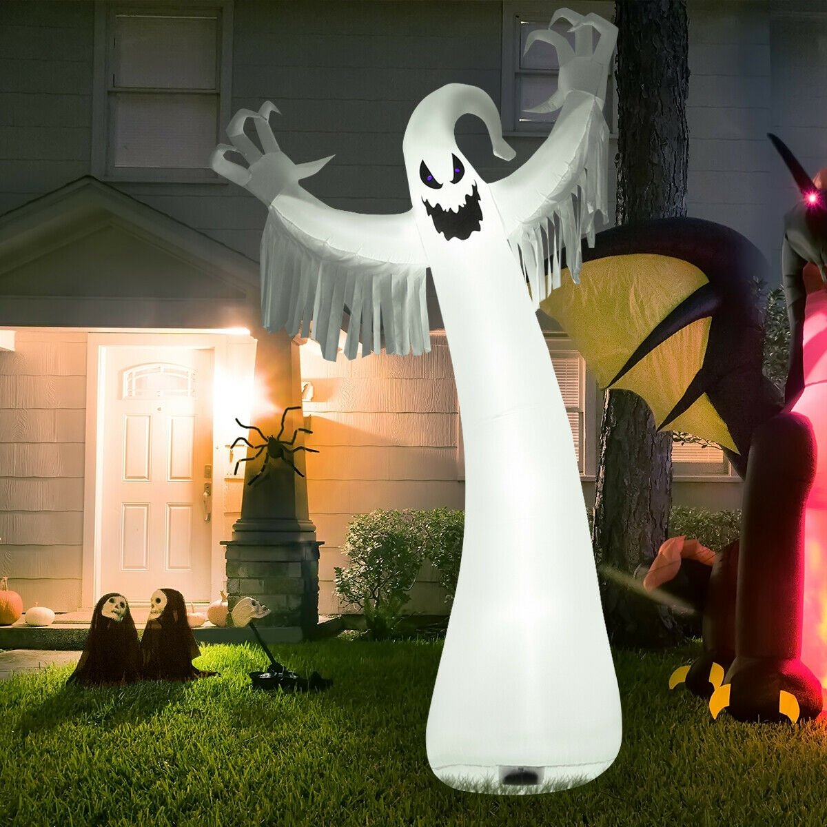 12 Feet Halloween Inflatable Spooky Ghost with Blower and LED Lights, White Halloween   at Gallery Canada