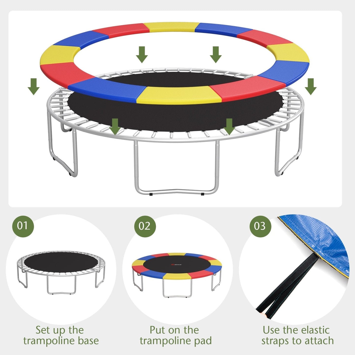 12 Feet Waterproof and Tear-Resistant Universal Trampoline Safety Pad Spring Cover, Multicolor Trampoline Accessories   at Gallery Canada