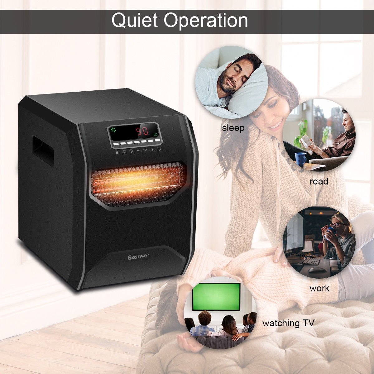 12 H Timer LED Remote Control Portable Electric Space Heater, Black Space Heaters   at Gallery Canada