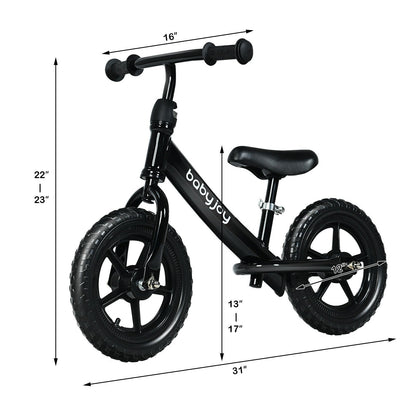 12 Inch Kids Balance No-Pedal Ride Pre Learn Bike with Adjustable Seat, Black Balance Bikes   at Gallery Canada