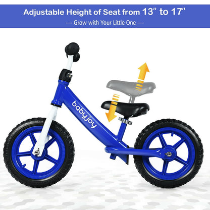 12 Inch Kids Balance No-Pedal Ride Pre Learn Bike with Adjustable Seat, Blue Balance Bikes   at Gallery Canada