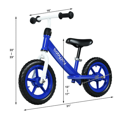 12 Inch Kids Balance No-Pedal Ride Pre Learn Bike with Adjustable Seat, Blue Balance Bikes   at Gallery Canada