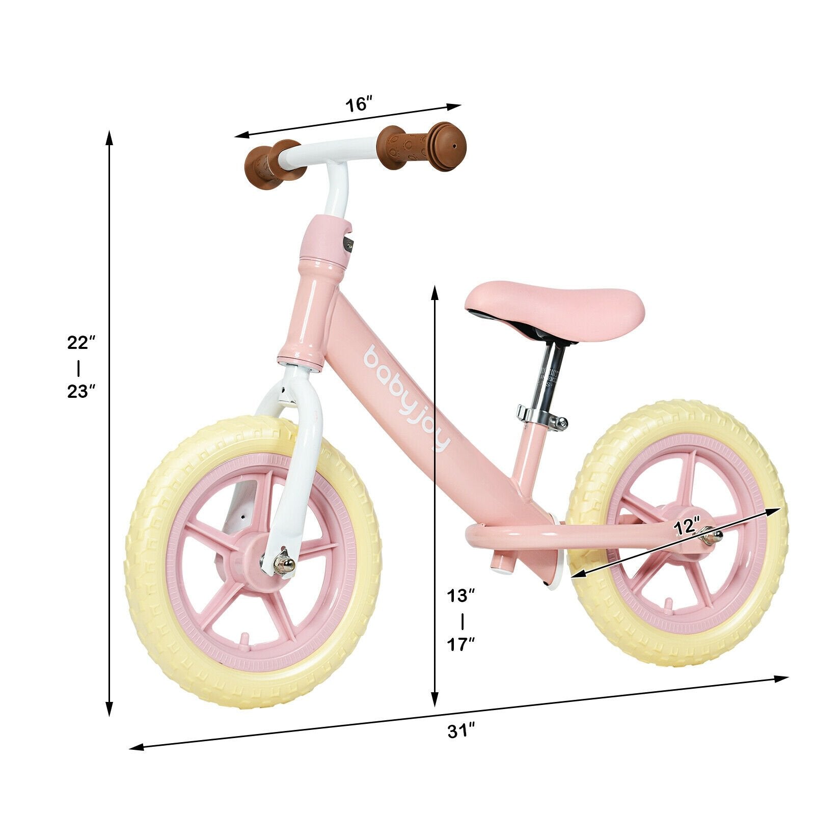 12 Inch Kids Balance No-Pedal Ride Pre Learn Bike with Adjustable Seat, Pink Balance Bikes   at Gallery Canada