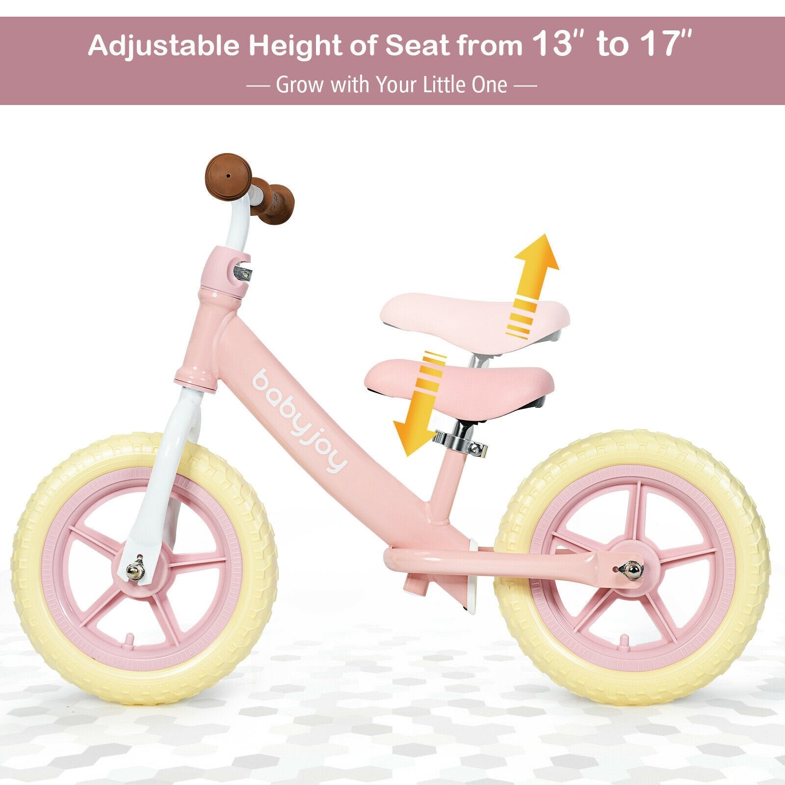 12 Inch Kids Balance No-Pedal Ride Pre Learn Bike with Adjustable Seat, Pink Balance Bikes   at Gallery Canada