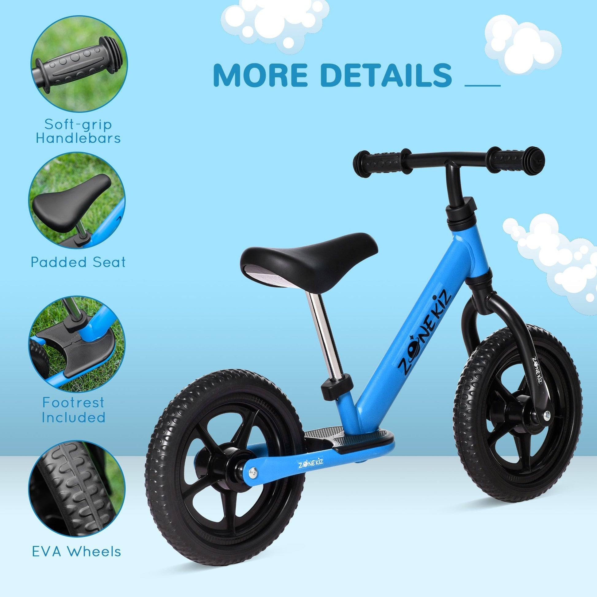 12" Kids Balance Bike No Pedal Bicycle Adjustable Seat and Handlebar Training Toddler Bike 3 - 5 Years Blue Tricycles for Kids   at Gallery Canada