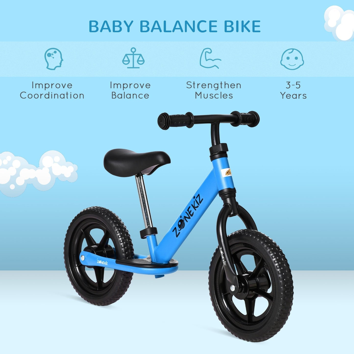 12" Kids Balance Bike No Pedal Bicycle Adjustable Seat and Handlebar Training Toddler Bike 3 - 5 Years Blue Tricycles for Kids   at Gallery Canada
