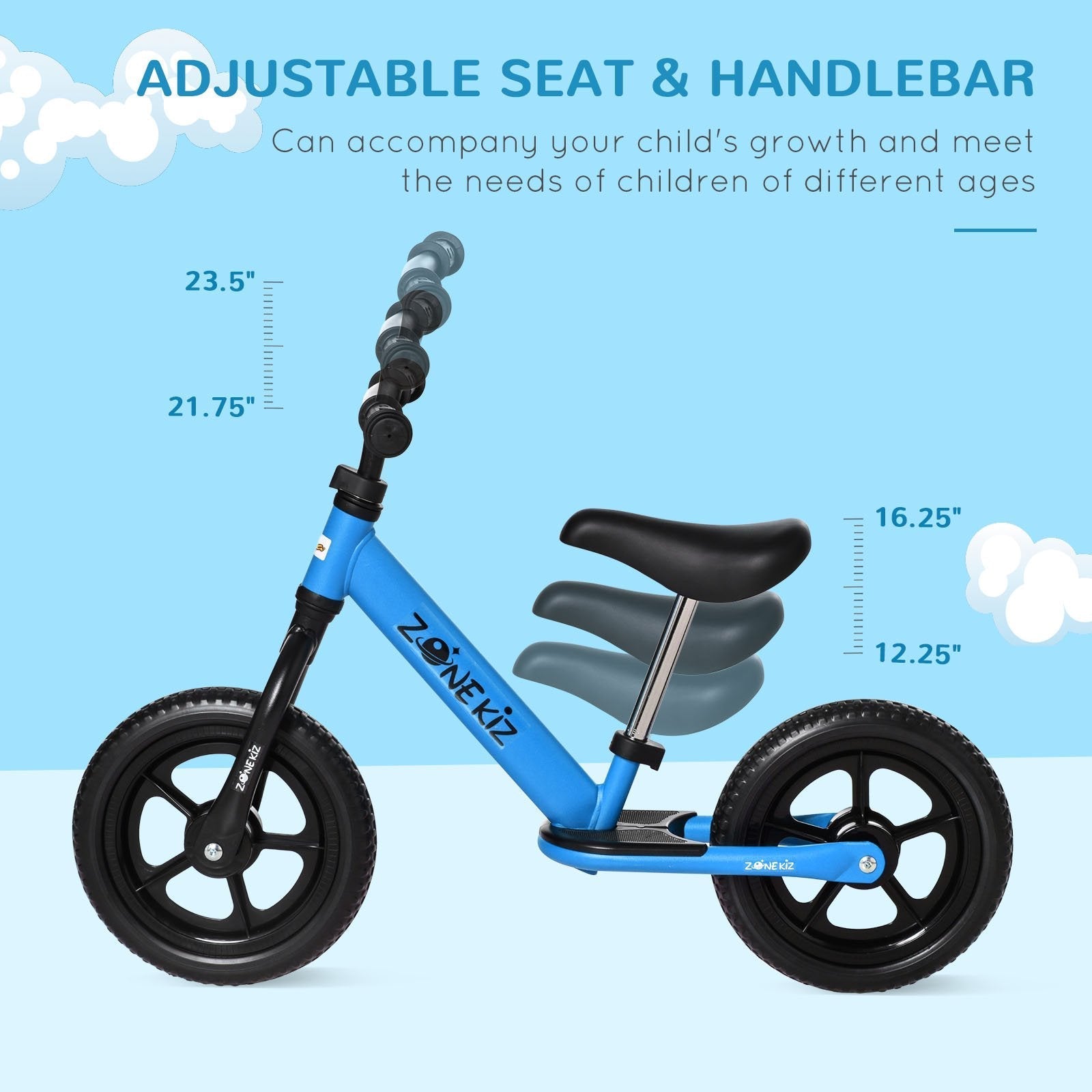 12" Kids Balance Bike No Pedal Bicycle Adjustable Seat and Handlebar Training Toddler Bike 3 - 5 Years Blue Tricycles for Kids   at Gallery Canada