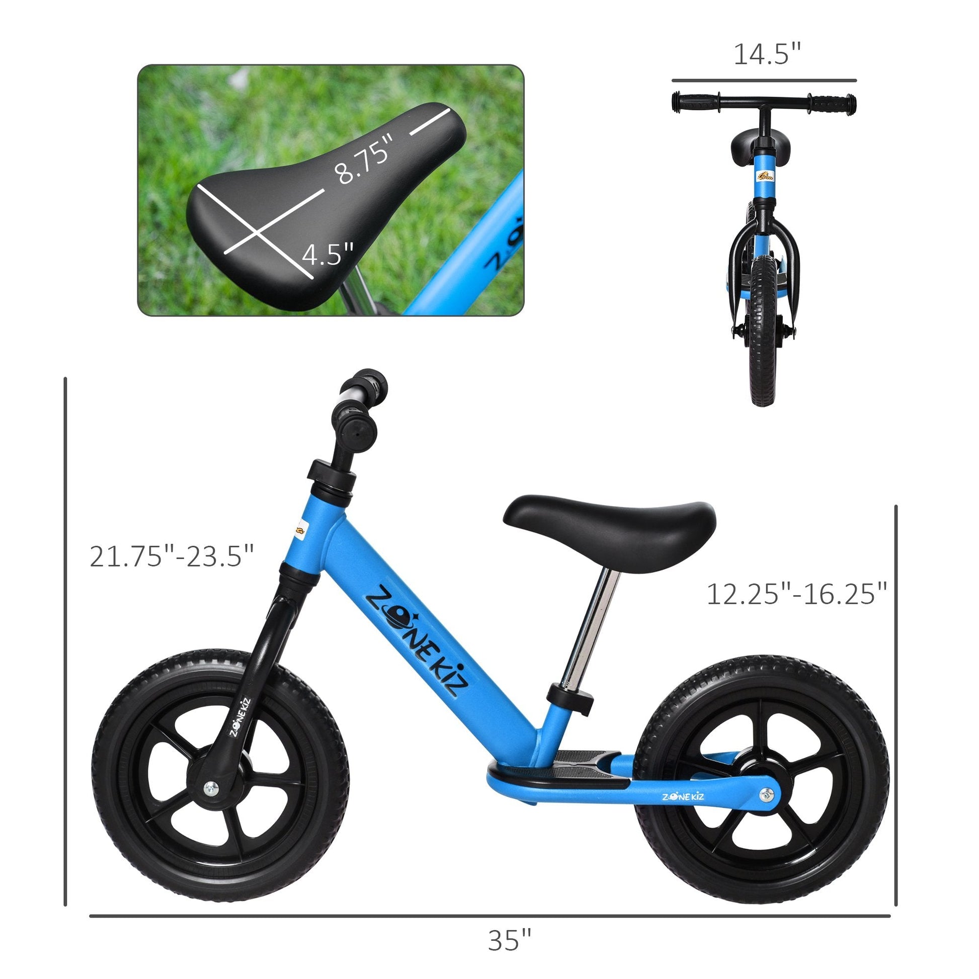 12" Kids Balance Bike No Pedal Bicycle Adjustable Seat and Handlebar Training Toddler Bike 3 - 5 Years Blue Tricycles for Kids   at Gallery Canada