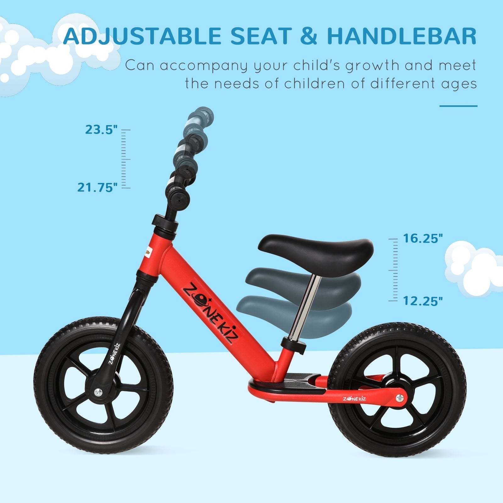 12" Kids Balance Bike No Pedal Bicycle Adjustable Seat and Handlebar Training Toddler Bike 3 - 5 Years Red - Gallery Canada