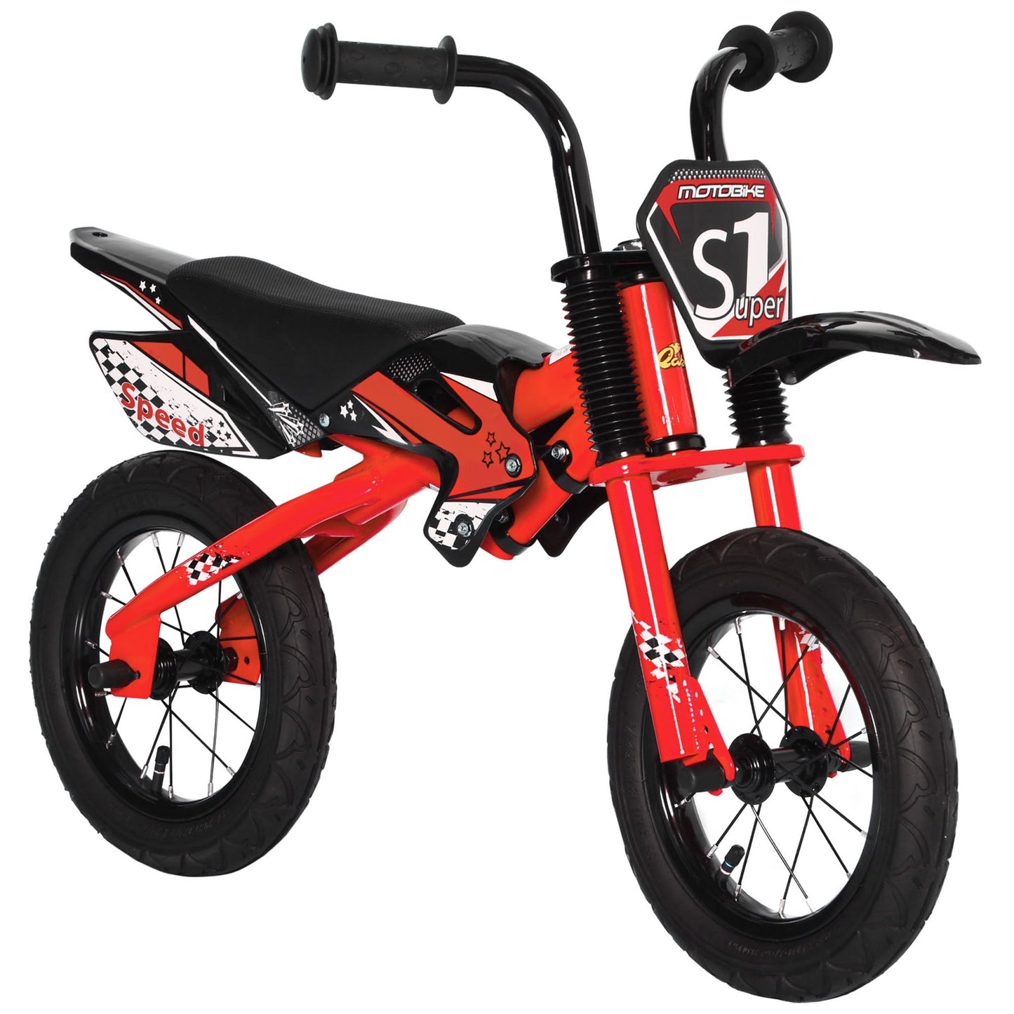 12" Kids Balance Bike, No Pedal Training Bicycle, Motorbike Look, Steel Frame, with Air Filled Tires, Handlebar, PU Seat, for 3-6 Years Old, Red Tricycles for Kids Red  at Gallery Canada