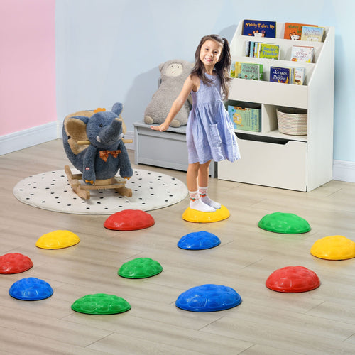 12 PCs Balance Stepping Stones for Kids with Anti-slip Mat, Turtle Shell Design, for Ages 3-8 Years, Stackable