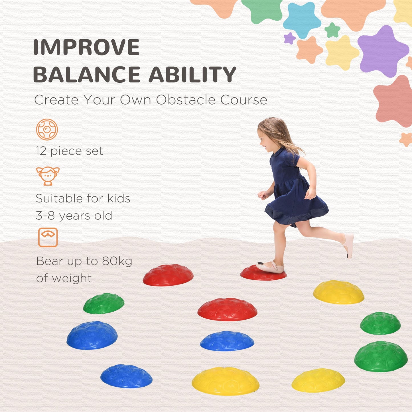 12 PCs Balance Stepping Stones for Kids with Anti-slip Mat, Turtle Shell Design, for Ages 3-8 Years, Stackable Gym Sets & Swings   at Gallery Canada