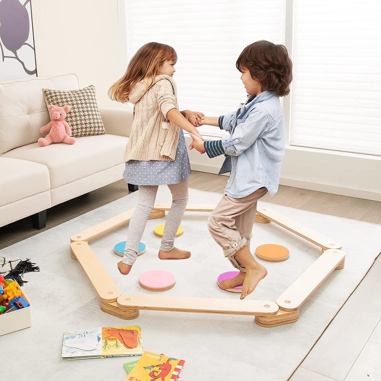 12-Piece Kids Wooden Balance Beam with Colorful Steeping Stones, Natural Toy Sports   at Gallery Canada