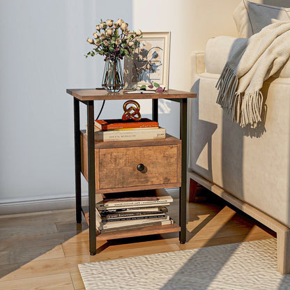 1/2 Pieces 3-Tier Nightstand with Charging Station and Drawer-1 Piece, Rustic Brown Nightstands   at Gallery Canada