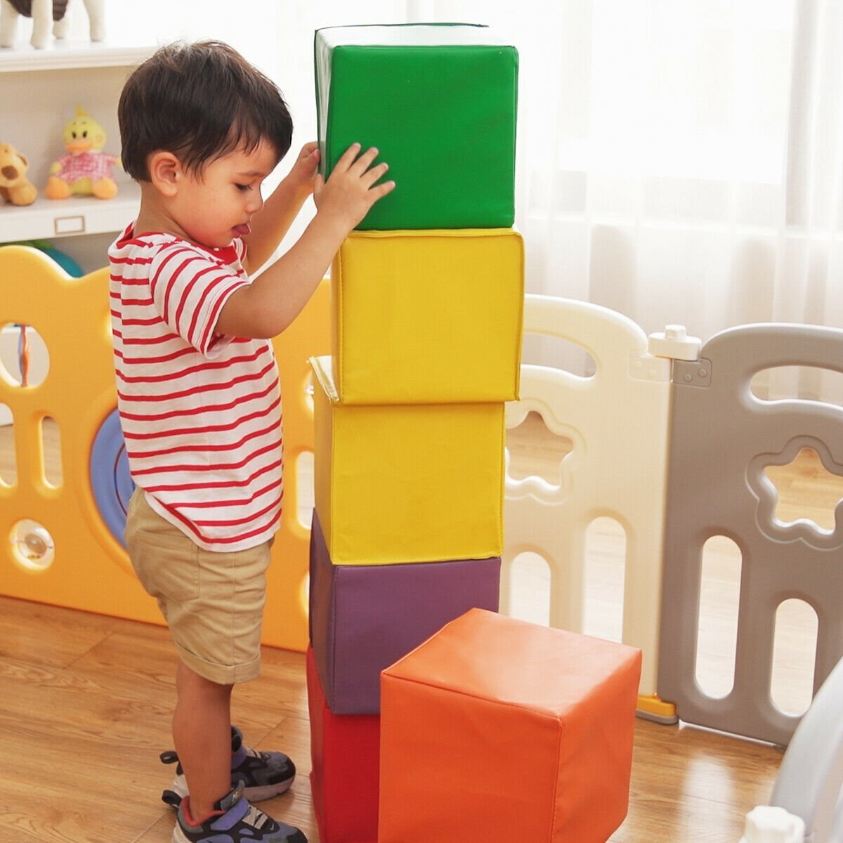 12 Pieces 5.5 Inch Soft Colorful Foam Building Blocks , Multicolor Learning Toys   at Gallery Canada