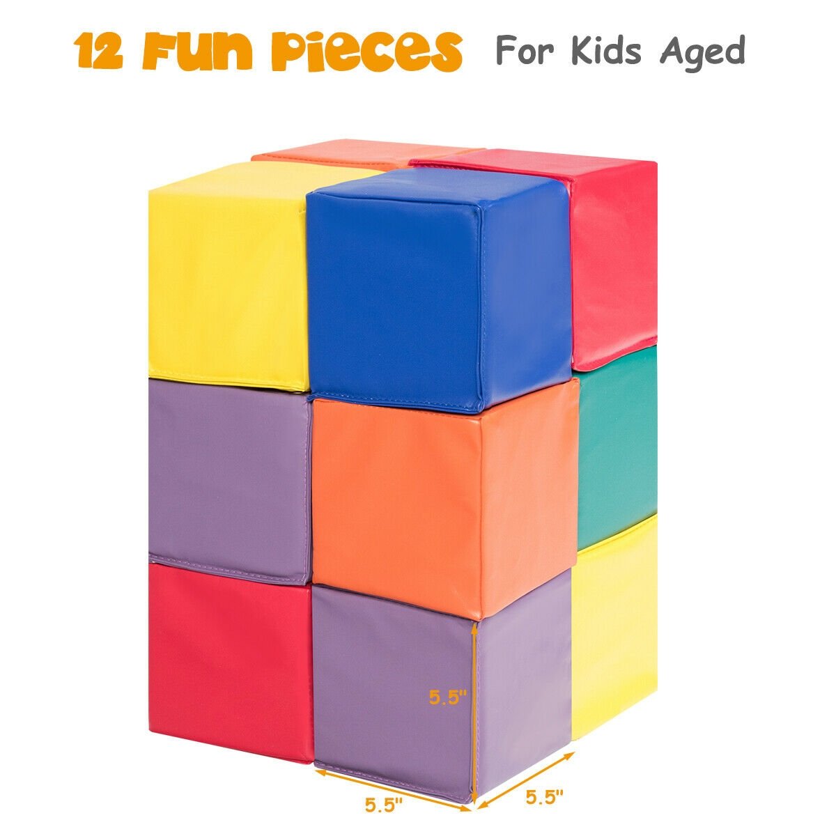 12 Pieces 5.5 Inch Soft Colorful Foam Building Blocks , Multicolor Learning Toys   at Gallery Canada