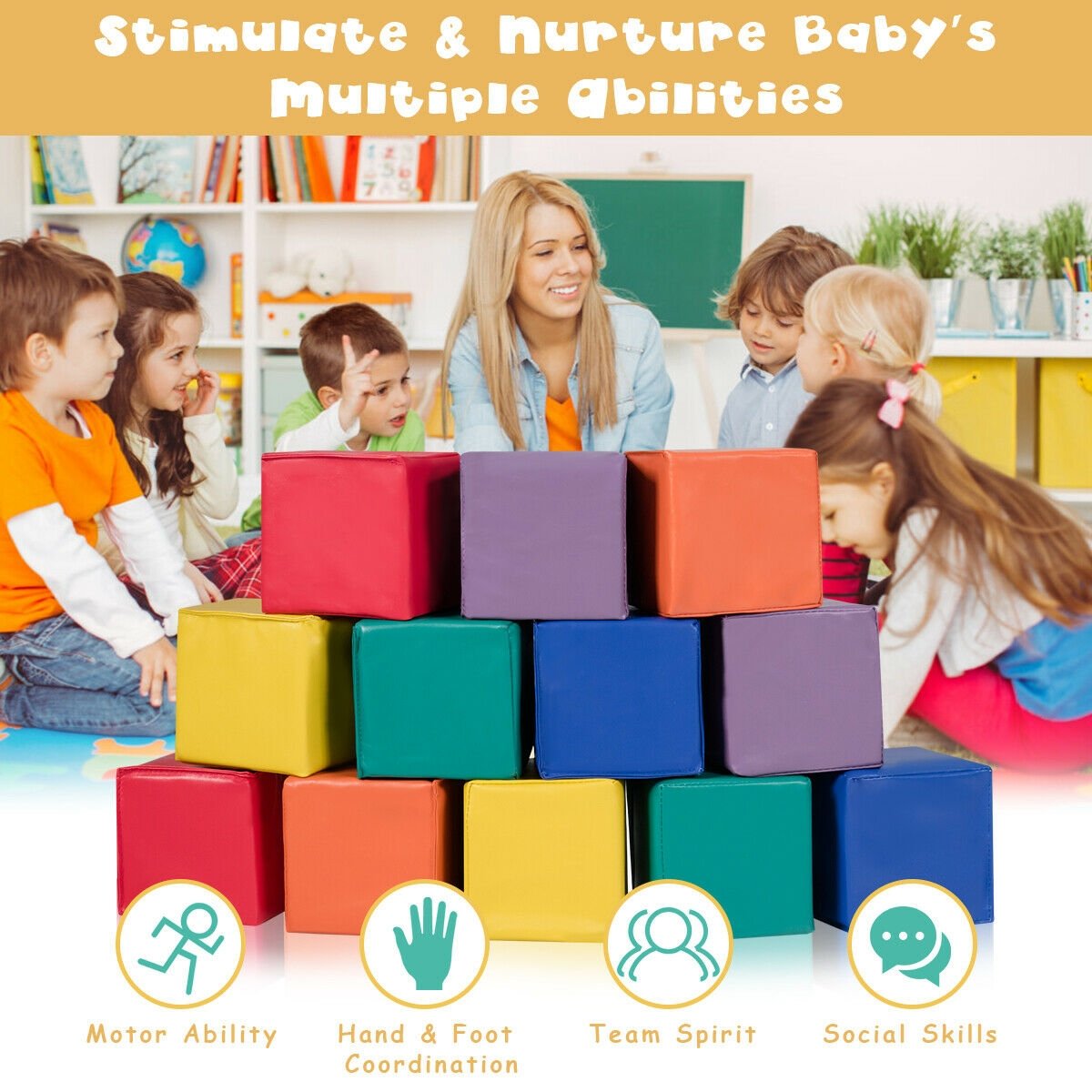 12 Pieces 5.5 Inch Soft Colorful Foam Building Blocks , Multicolor Learning Toys   at Gallery Canada