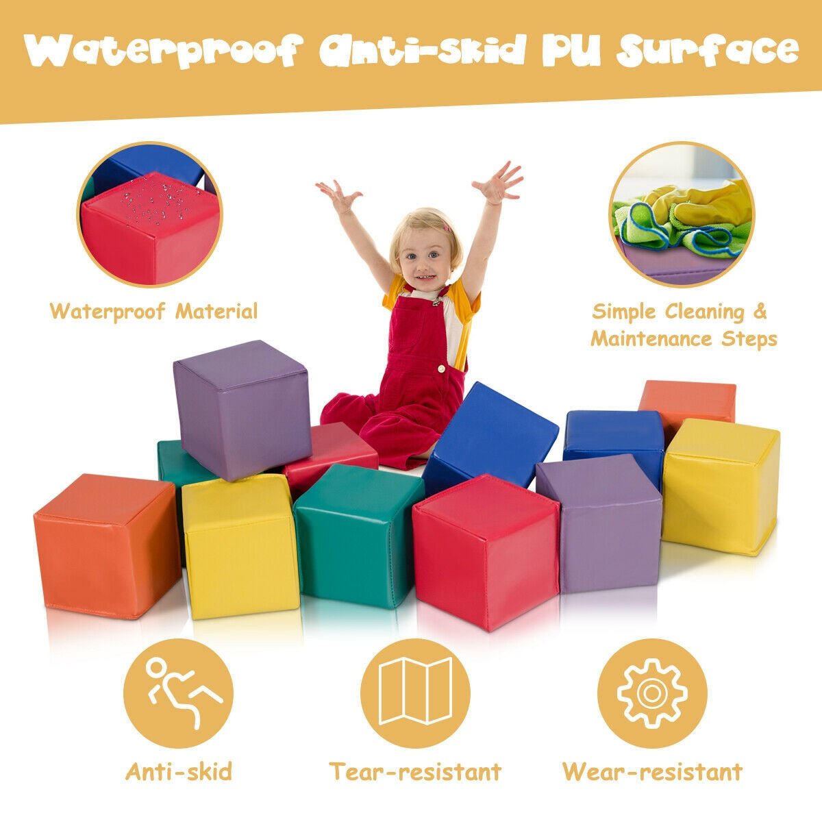 12 Pieces 5.5 Inch Soft Colorful Foam Building Blocks , Multicolor Learning Toys   at Gallery Canada